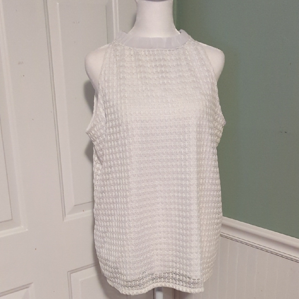 Olivia Blu White High Neck Sleeveless Tank Top Large Wedding Bridal Shower